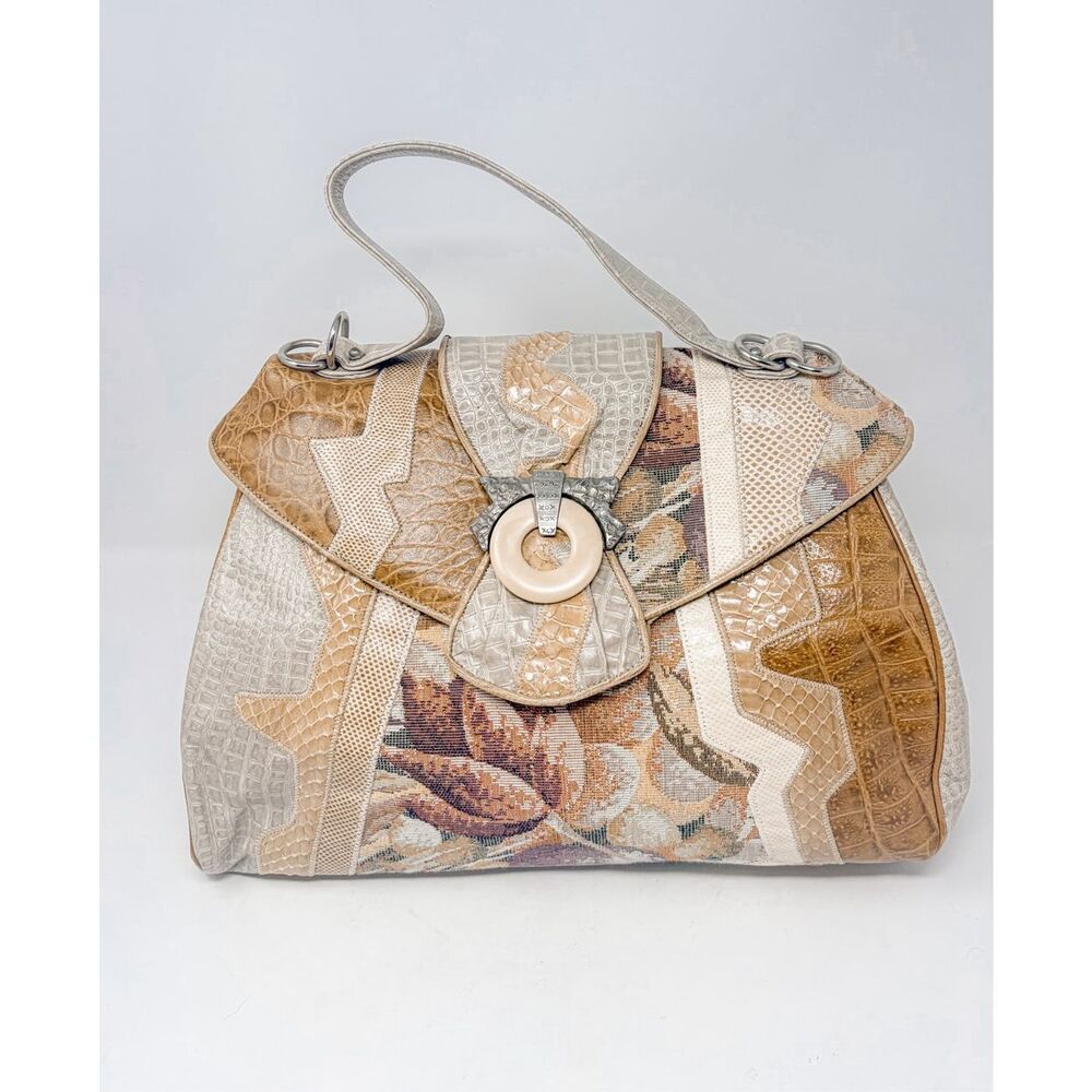Vintage Sharif Women's Brown Beige Patchwork Leather Purse Handbag Clutch